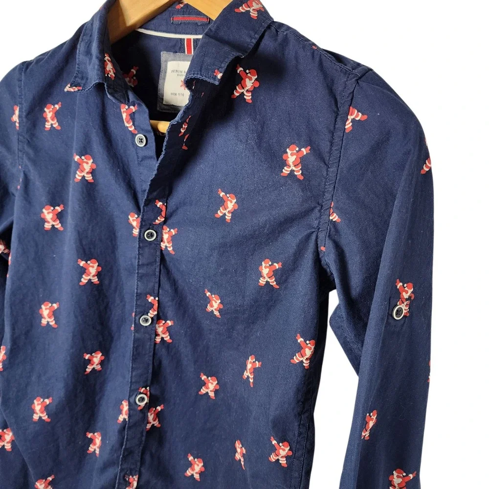Denim & Flower Ricky Singh Boy Long Sleeve Shirt Christmas Santa Print Size 9 10